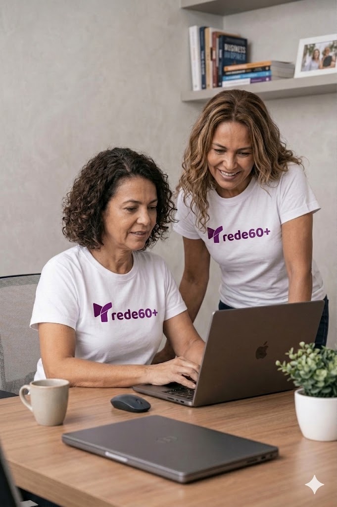 Mulheres empreendedoras usando a plataforma Rede60+